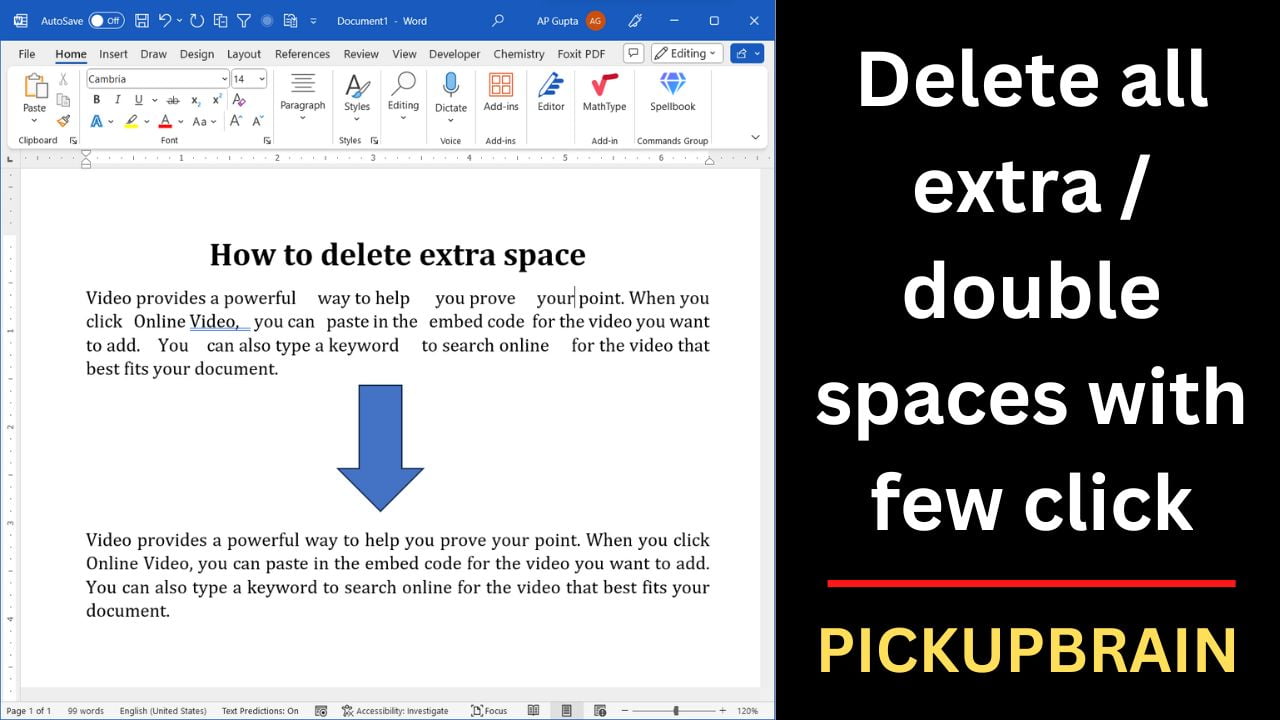 Shortcut to remove double spaces or extra spaces in Ms Word