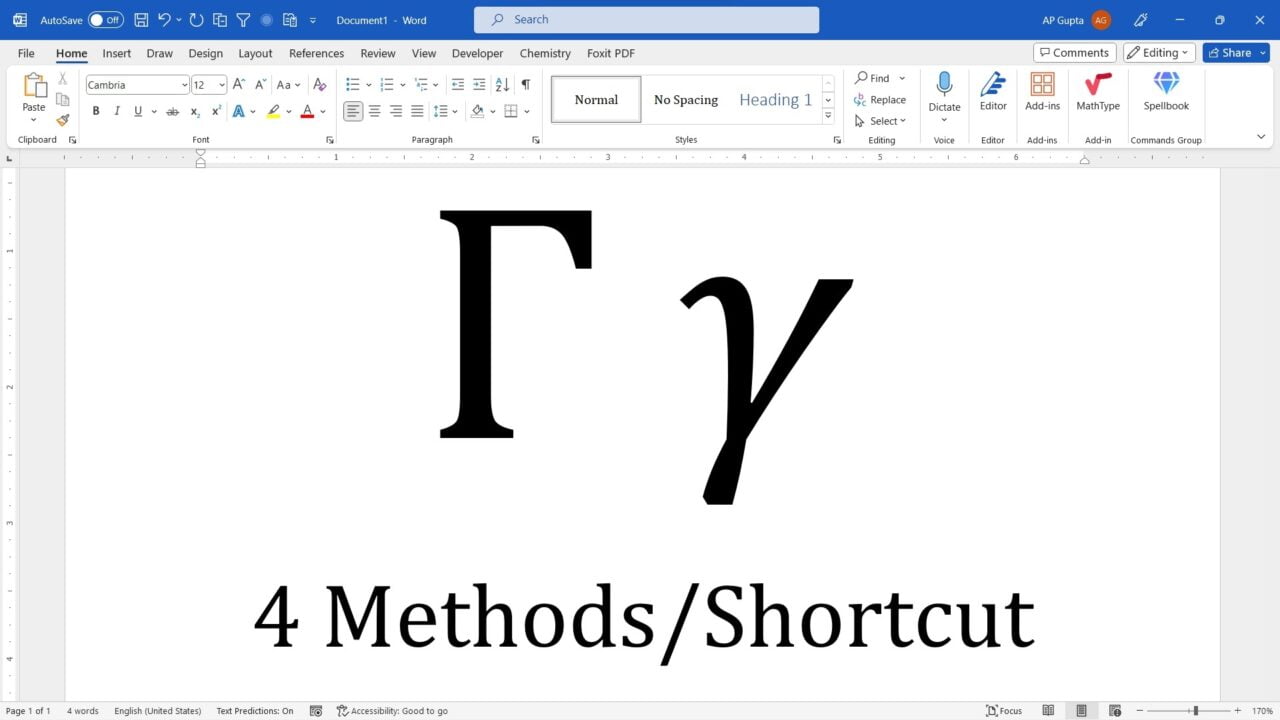 Gamms symbol in Word