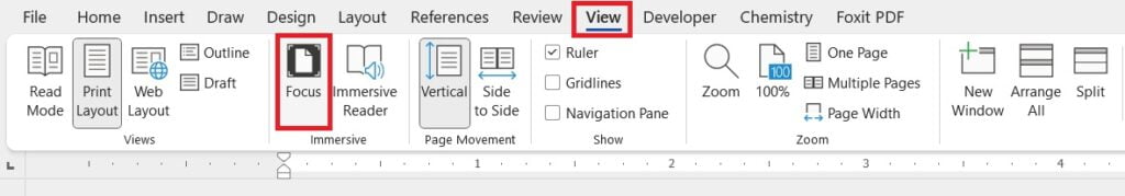 focus mode in Ms Word