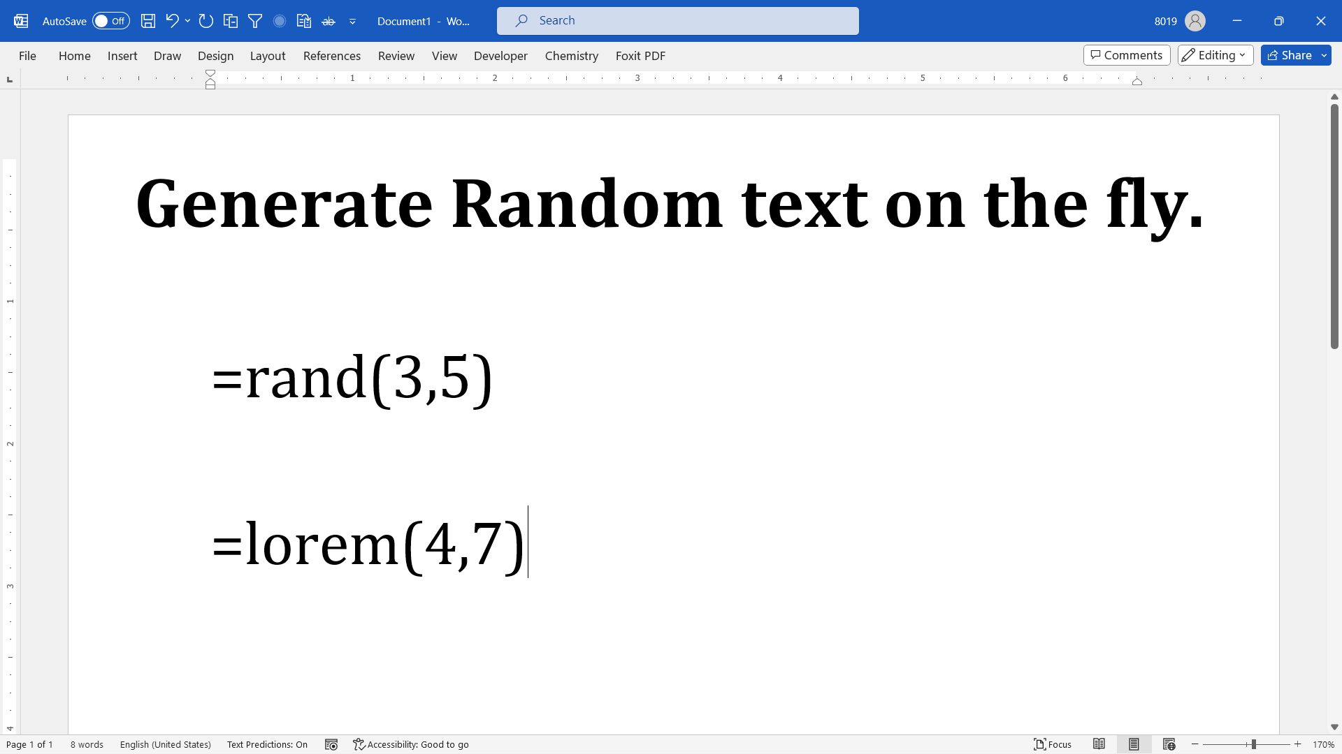 how to create random text in ms word