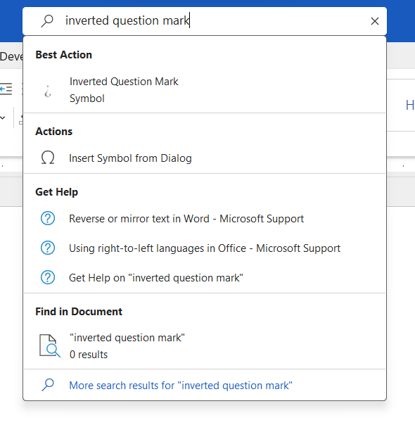 insert symbol using office 365 search feature.