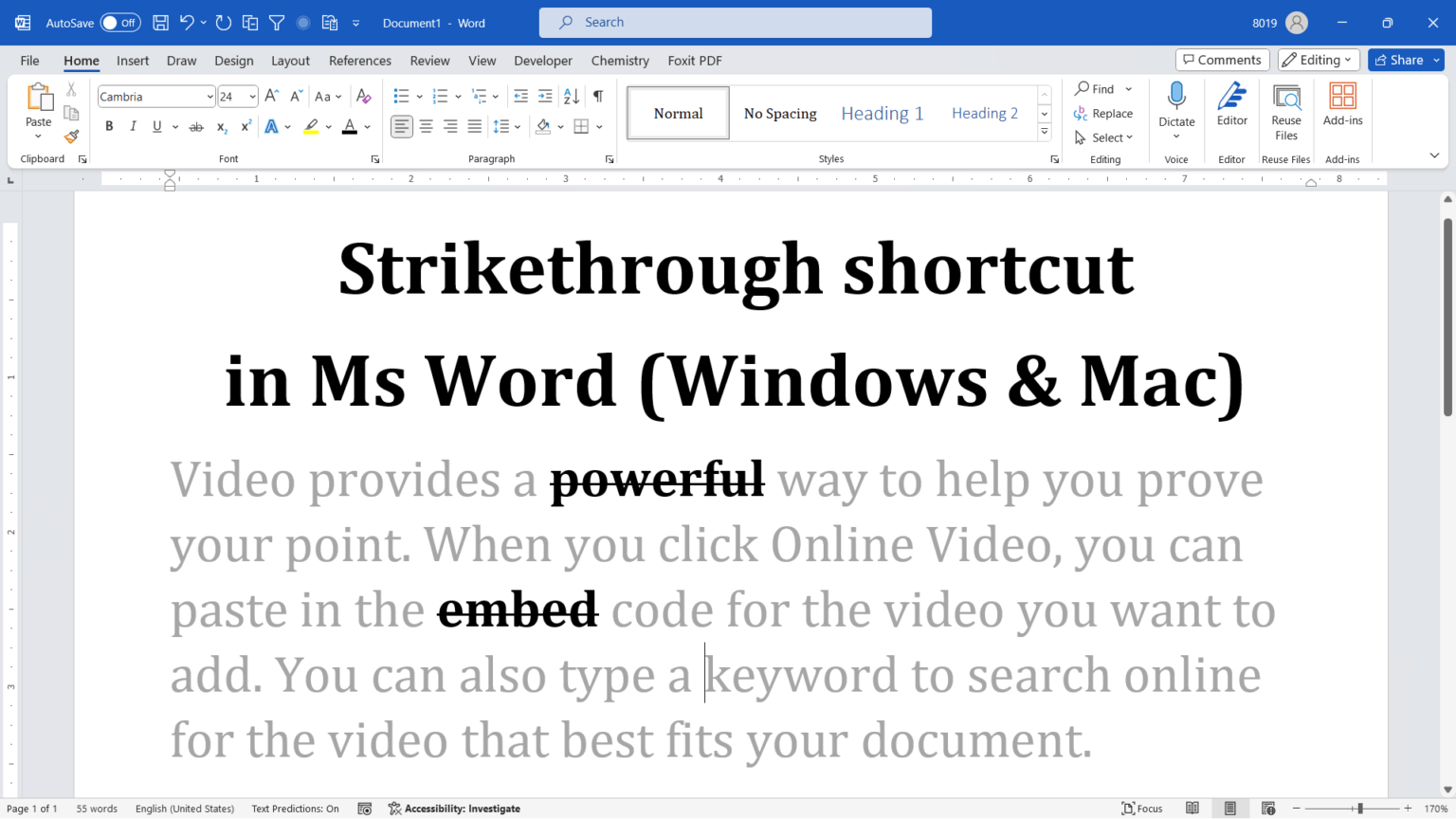 Strikethrough shortcut in Ms Word - PickupBrain: Be Smart