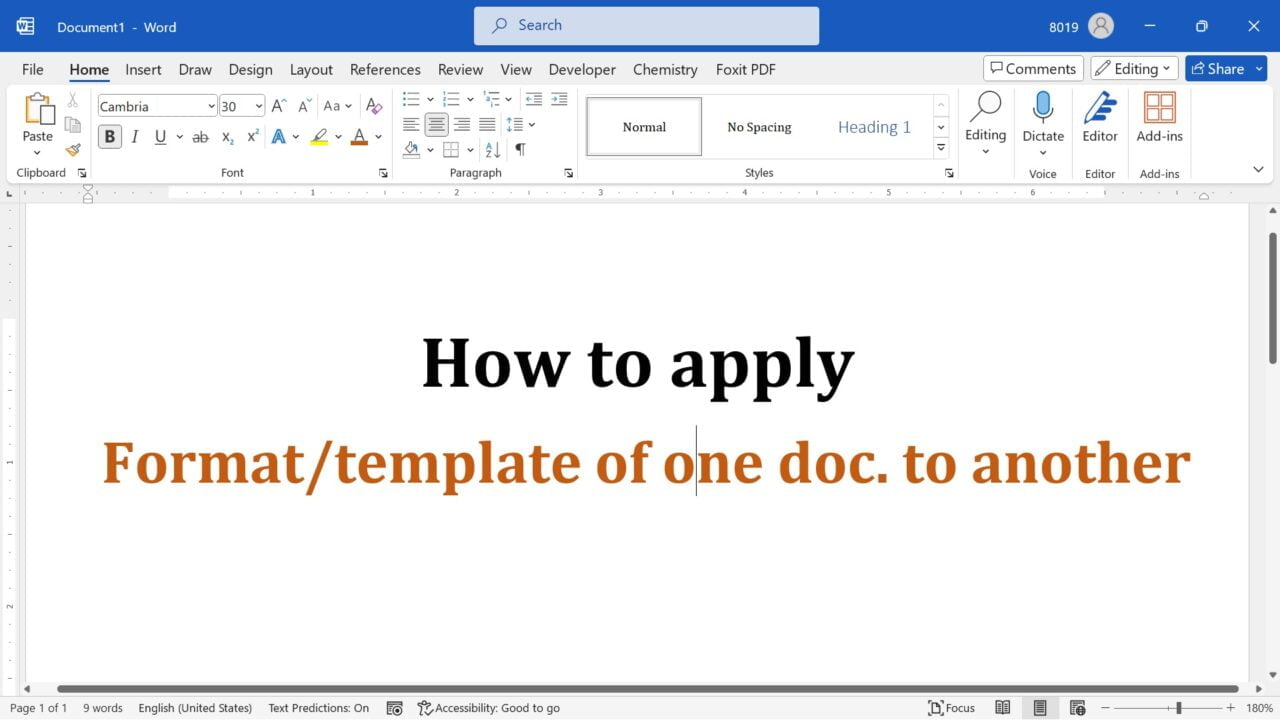 apply a template to an existing word document
