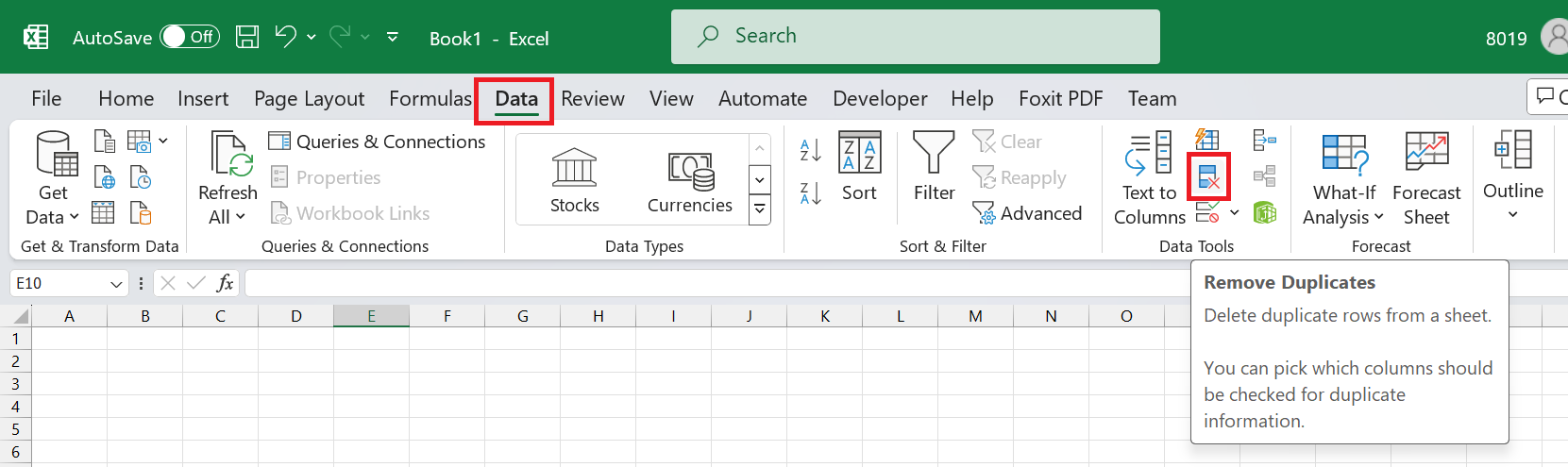 remove duplicate button in Excel