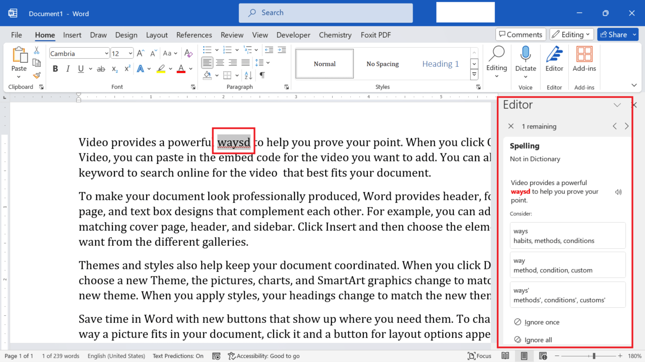 Spelling and grammar error option in Ms Word.