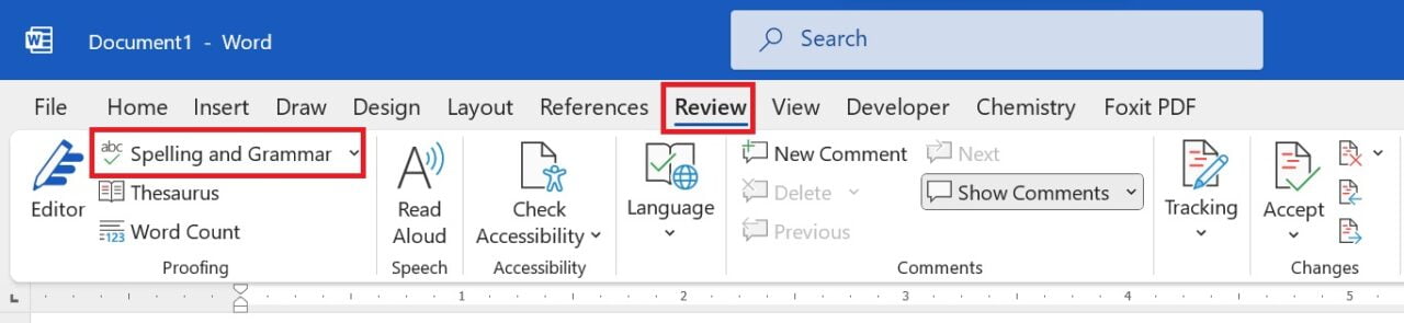 Steps for spelling and grammar check in Ms Word