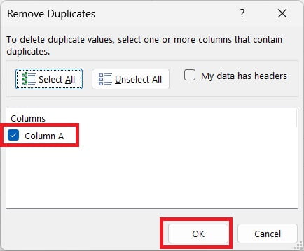 options to remove duplicate box