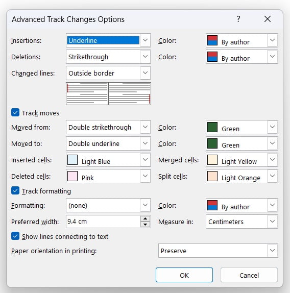 advanced track change options