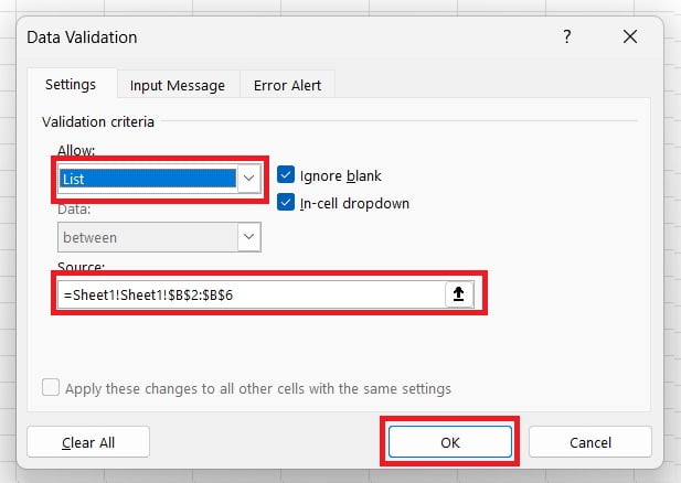 select data for dropdown list in excel