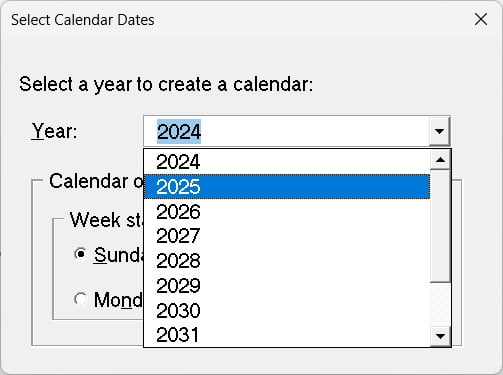 year for calendar