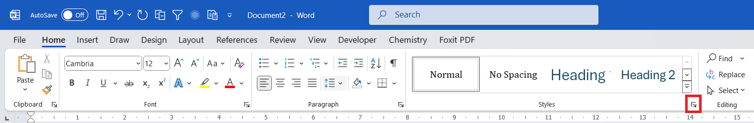 open styles menu in Ms Word