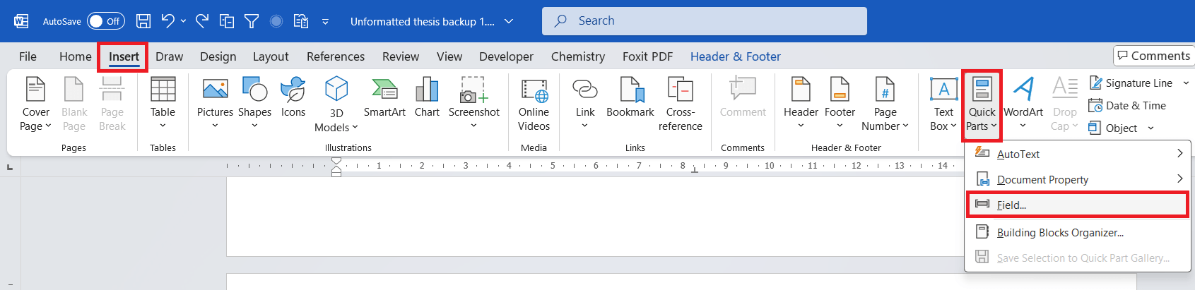 insert field in Ms Word