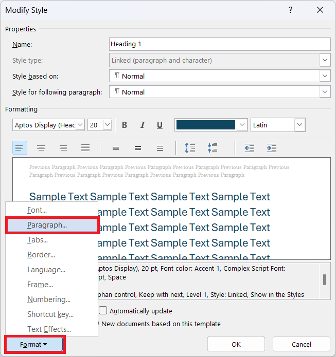 modify paragraph setting