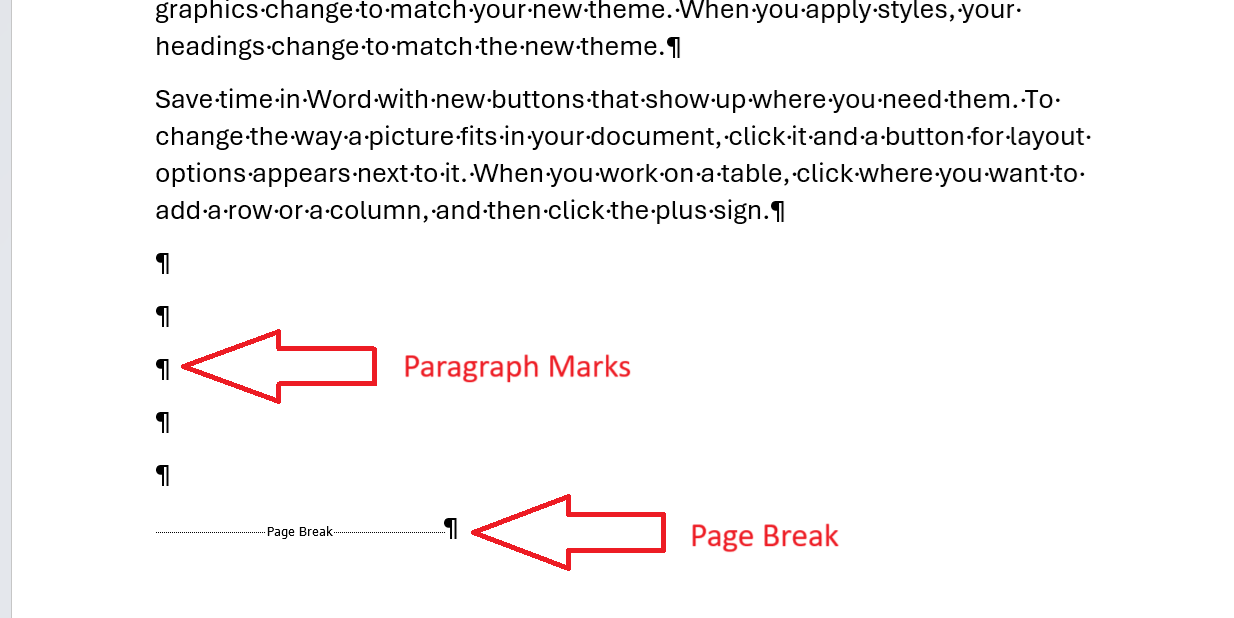 page break or paragraph mark in Ms Word