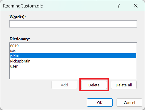 delete item in dictionary